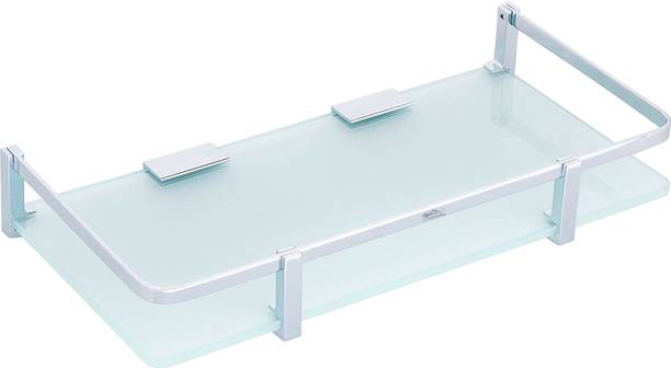 ATLANTIC Platina Wall Mounted Glass Shelf Brass for Kitchen and Bathroom (12 x 6 x 8 mm; Chrome Finish) Glass, Brass Wall Shelf