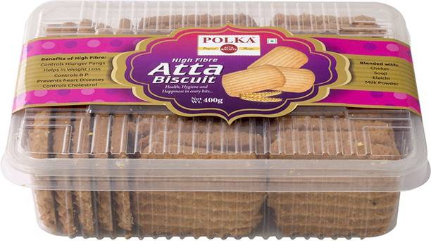 Polka HIgh Fibre Atta Cookies ,Health ,Hygiene and Happiness in every Bite ,Pack Of 1 ,400 Gm Cookies Biscuit