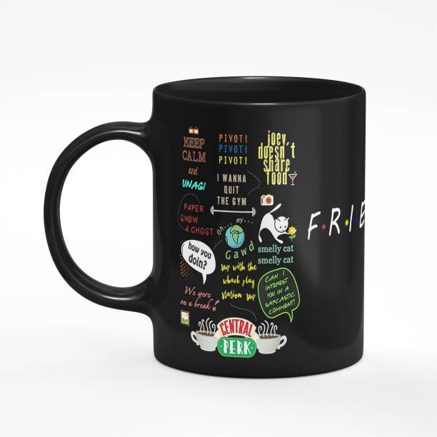 THE SD STORE Funny- Friends TV Show - Inspired by Friends Gift for Wife, Sister, Mother, FriendsCoffee 325ml (Black) (Full Black Friends) Ceramic Coffee Mug