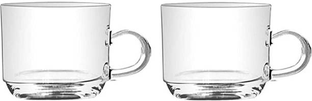 Triptivos Glass Classic Borocilicate Glass Tea Cup & Mug Coffee Clear White Glass 160ml Approx Set of 2 (Clear)