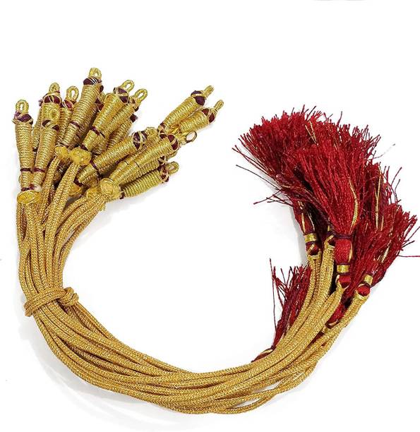 Crafto Golden Braided Zari Maroon Thread Silk Necklace Dori with Tassel for Women Pack of 6 Pcs of Necklace Dori
