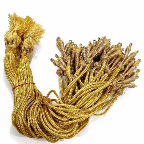 Crafto Gold Color 10 Inch Zari Thread Braided Necklace Dori with Cream Silk Thread Tassel for Women and Girls Pack of 6 Pcs of Necklace Dori