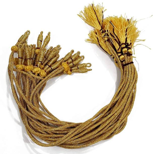 Crafto Golden Braided Zari Maroon Thread Silk Necklace Dori with Tassel for Women Pack of 6 Pcs of Necklace Dori