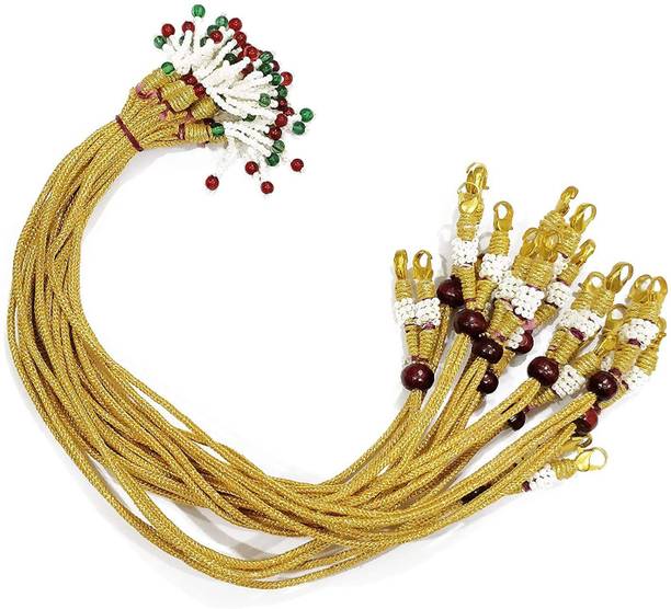 Crafto Golden Pearl Braided Zari Silk Dori Necklace with Hook and White Silk Thread Tassel Pack of 6pcs
