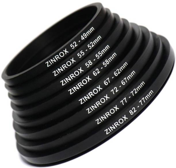 ZINROX Step Down Lens Filter Adapter Rings - Set of 8pcs - Allows You to Fit Smaller Size Lens Filters on a Lens with a Larger Diameter - Sizes: 52-49mm, 55-52mm, 58-55mm, 62-58mm, 67-62mm,72-67mm, 77-72mm, 82-77 mm – BLACK Anodized Step Down Ring