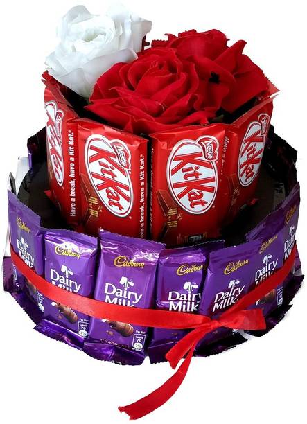 Cadbury Delicious Dairy Milk kitkat Bouquet Decorated With Beautiful Flowers Combo