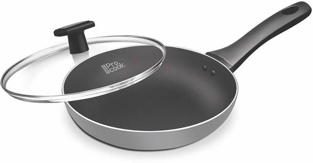 MILTON Pro Cook Black Pearl Induction Fry Pan with Glass Lid, 22 cm 22 cm डायमीटर ढक्कन के साथ