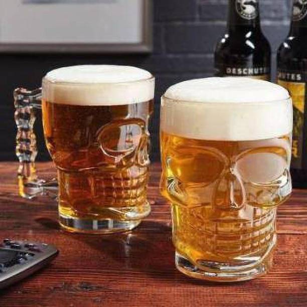 SHIVA (Pack of2) Skull Beer Glass (400 ml, Glass) Glass Beer Mug