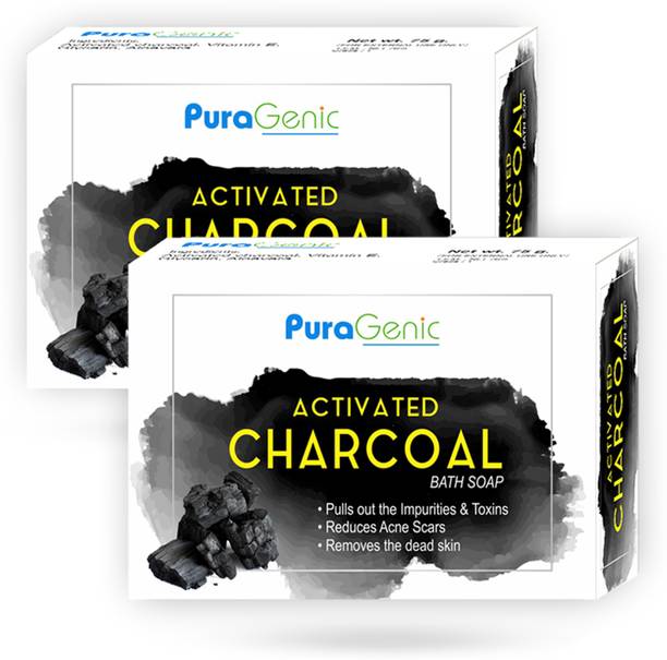 Puragenic Activated Charcoal Bath Soap, 75gm - Combo Pack of 2