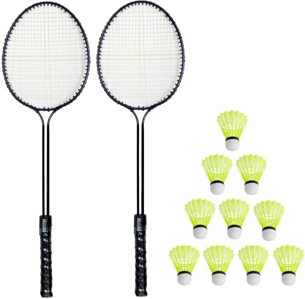 Monika Sports 2 Double Shaft Badminton Racquet With 10 Pc Nylon Shuttle Badminton Kit