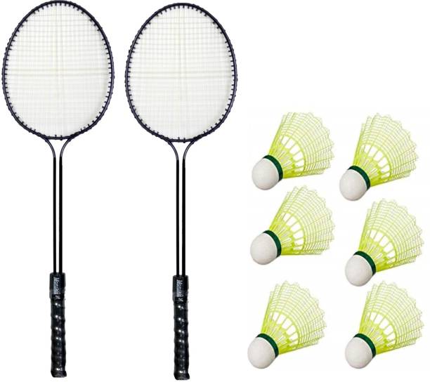 Monika Sports 2 Double Shaft Badminton Racquet With 6 Pc Nylon Shuttle Badminton Kit