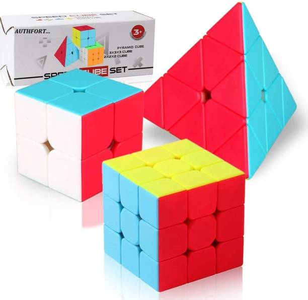 Authfort peed Cube Set, Stickerless Magic Cube Set of 2x2x2 3x3x3 Pyramid Frosted Puzzle Cube