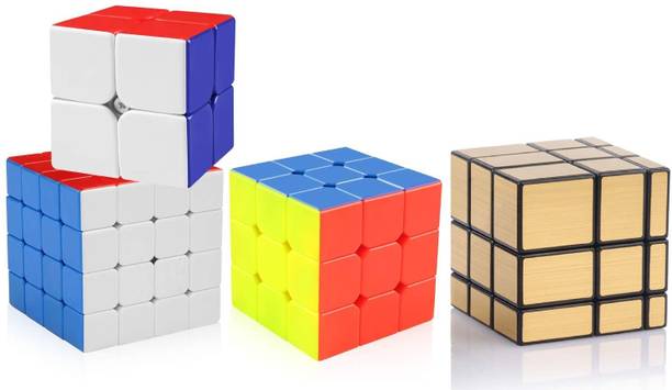 Authfort Speed Cube Bundle 2X2, 3X3, 4X4 & Gold Mirror Puzzle Set
