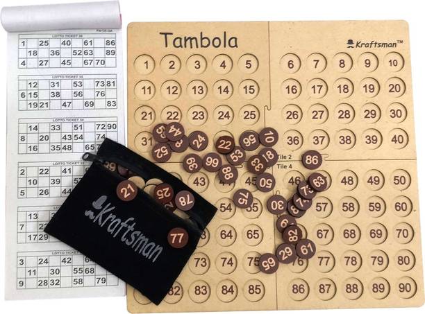 Kraftsman Portable Wooden Tambola Game for all Occasion for Kids and Adults or all age group Party & Fun Board Game