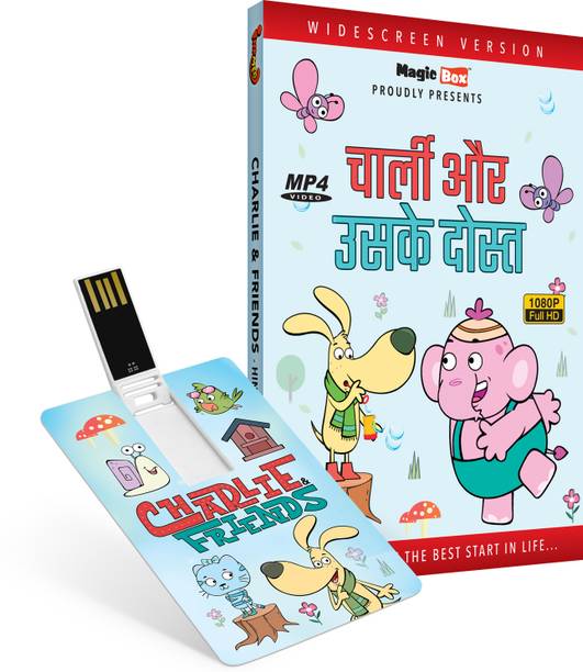 Inkmeo Movie Card - Charlie and Friends - Hindi - Animated Stories - 8GB USB Memory Stick - High Definition(HD) MP4 Video