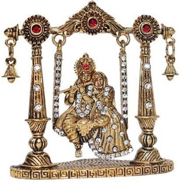 RATTAN VILLA Gold Plated With Stone Lord Radha Krishna Car Dashboard Idol God Krishan / Makhan Chor Handicraft Statue Décor Spiritual Puja Vastu Fegurine - Religious Murti Pooja Gift Item Decorative Showpiece - 8 cm (Brass, Gold) Decorative Showpiece - 7.62 cm (Metal, Gold) Decorative Showpiece  -  7.62 cm