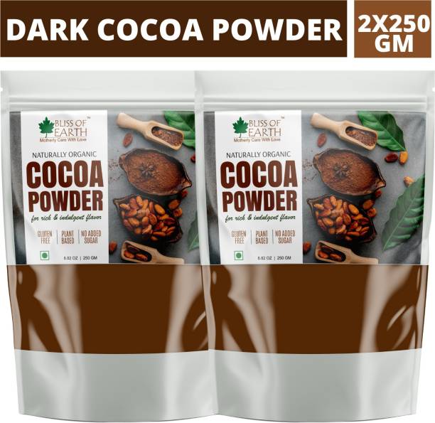 Bliss of Earth 2X250gm Dark Unsweetened Cocoa Powder For Chocolate Cake Baking, Shake & Smoothies Cocoa Powder