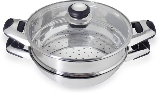 PRISTINE Stainless Steel Tri Ply Induction Bottom Multi Purpose Kadai and Stainless Steel Steamer