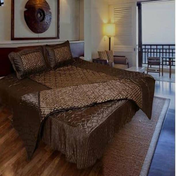 Rajasthan handicraft center Satin Double Flat 300 TC Applique 1 Bedsheet with 2 Pillow Covers
