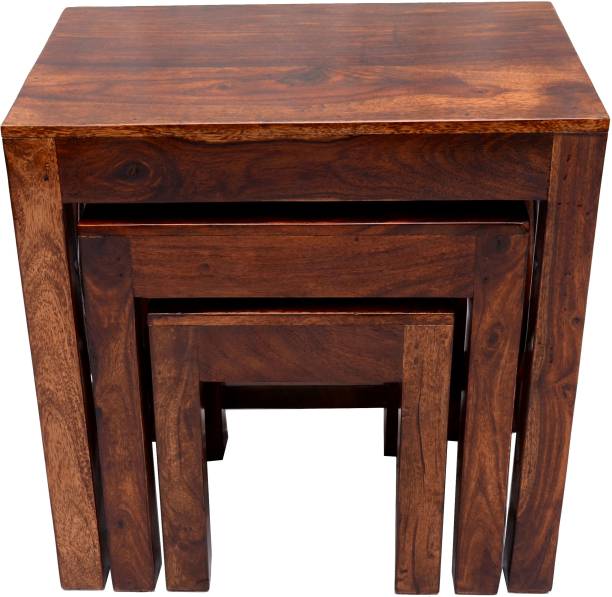 Woodware Solid Sheesham Nesting Tables for Living Room Set of 3 |Stools Solid Wood Nesting Table