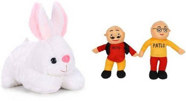 MARUTI ENTERPRISES Rabbit with Motu Patlu Combo Soft Toy Stuffed for Kids 25cm + 28cm White Rabbit with Red & Yellow Motu Patlu  - 28 cm
