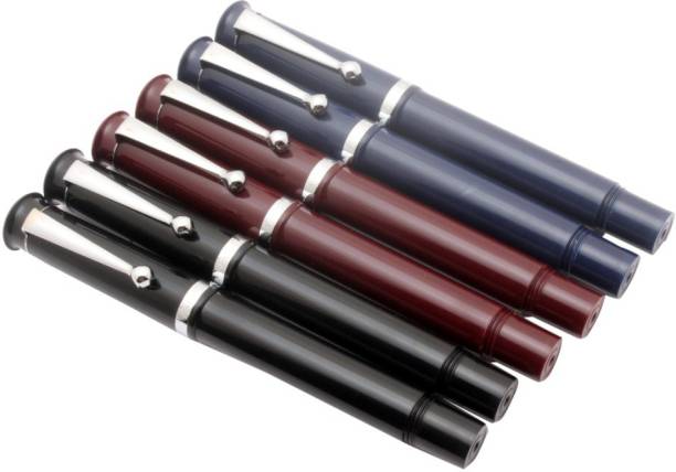 Ledos Ledos Set Of 6 Vsign Cute Pocket Size Fountain Pens Eyedropper System Chrome Trims Fountain Pen
