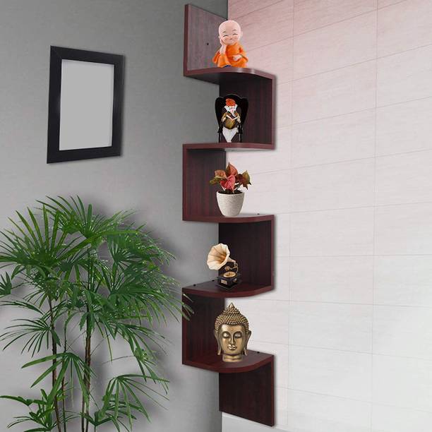 ADH Handicraft Zigzag Corner Wall Mount Shelf Unit/Racks and Shelves/Wall Shelf/Book Shelf/Wall Decoration Wooden Wall Shelf