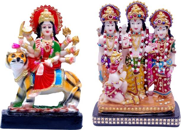 buji Combo of 02 God Goddess Mata Durga and God Ram Darbar idol murti for diwali decorative for Pooja and Mandir and Temple Decorative Showpiece  -  22 cm