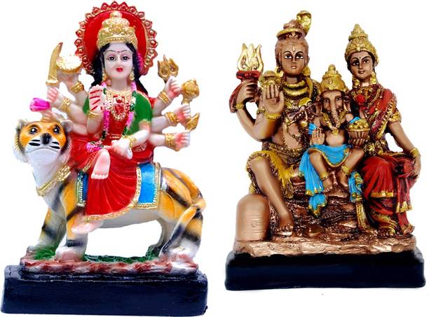 buji Combo of 02 God Goddess Mata Durga and God Shiv Parivar idol murti for diwali decorative for Pooja and Mandir and Temple Decorative Showpiece  -  22 cm