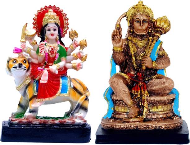 buji Combo of 02 God Goddess Mata Durga and God Hanuman idol murti for diwali decorative for Pooja and Mandir and Temple Decorative Showpiece  -  22 cm