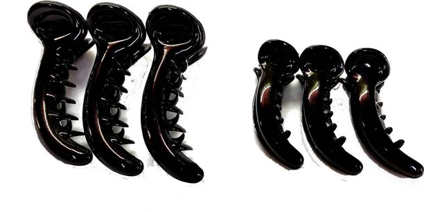 S Mark Smark Fashion Women's Plastic Banana (Big, Medium) Glossy Finish Hair Clutcher (Black) Pack Of 6 Banana Clip