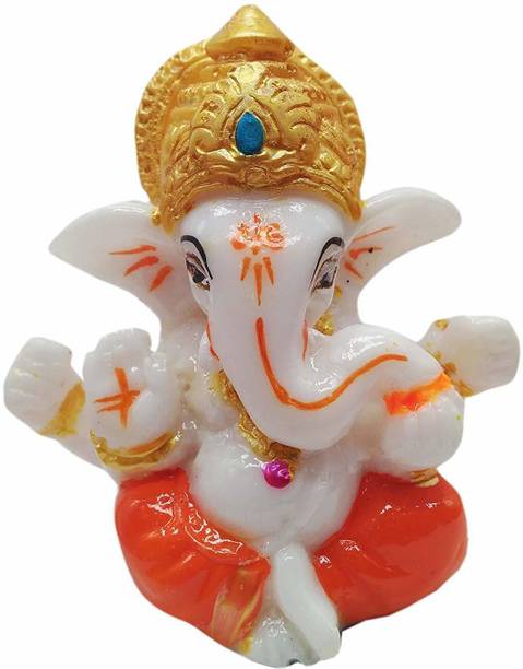 S A Gifts Lord Ganesha Statues Ganesh Ganpati Beautiful Car Dashboard Idol Figurine Showpiece Sculpture Hindu Good Luck God (Orange) Decorative Showpiece  -  6.5 cm