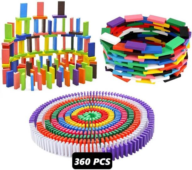 Authfort Super Domino Blocks Set, 360 PCS Colorful Wooden Domino Blocks Racing Toy Game Racing Educational Toys for Birthday Party