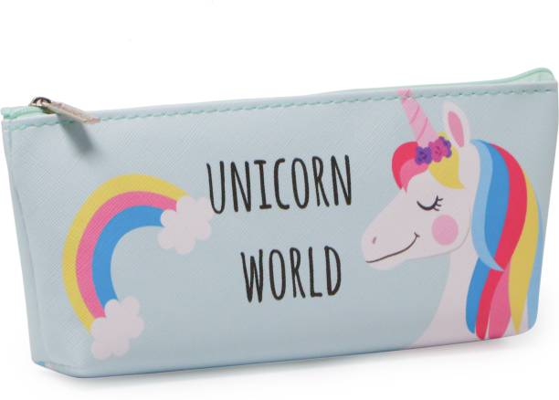 FIDDLERZ Unicorn Cartoon Printed Large Capacity Pencil Case Bags | Cosmetic Makeup Storage Pouch &amp; Cash Holder for Girls, Kids (Blue) Pencil Pouch for Kids Art EVA Pencil Box