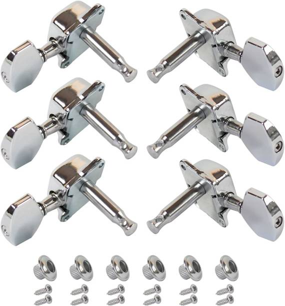 DawnRays Chrome Tuning Peg Silver for Acoustic Guitar Parts Tuners Keys Guitar Tuning Pegs Tuners Machine Heads 3R+3L(6 PCS) Manual Analog Tuner