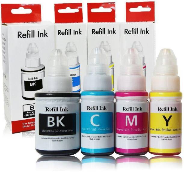 R C Print Ink for Canon GI790 G1000,G1010,G1100,G2000,G2002,G2010,G2012,G2100,G3000 Black + Tri Color Combo Pack Ink Bottle