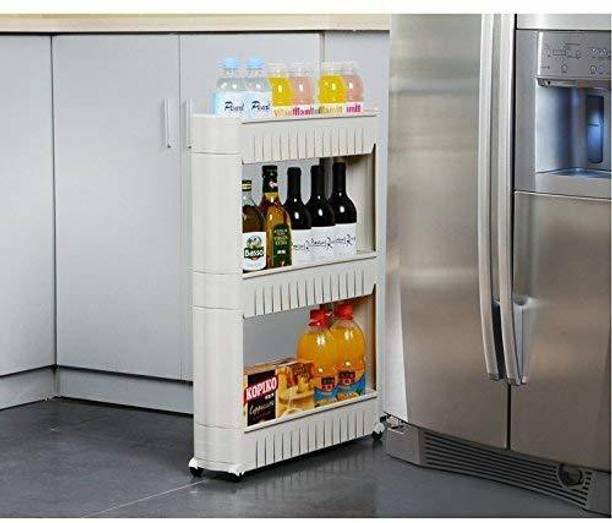 futurist world Containers Kitchen Rack Plastic 3 Shelves Kitchen Cabinet Storage Organizer Slim Rack Shelf with Wheel