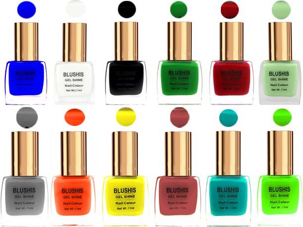 ब्लूशिस Gel Shine Nail Color (11m) काला, डस्टी ब्लश,लाइम,कैंडी ऑरेंज,ग्रे,लेमन,पैरट ग्रीन,सफेद,नेवी ब्लू,काला,फॉरेस्ट ग्रीन,लाल