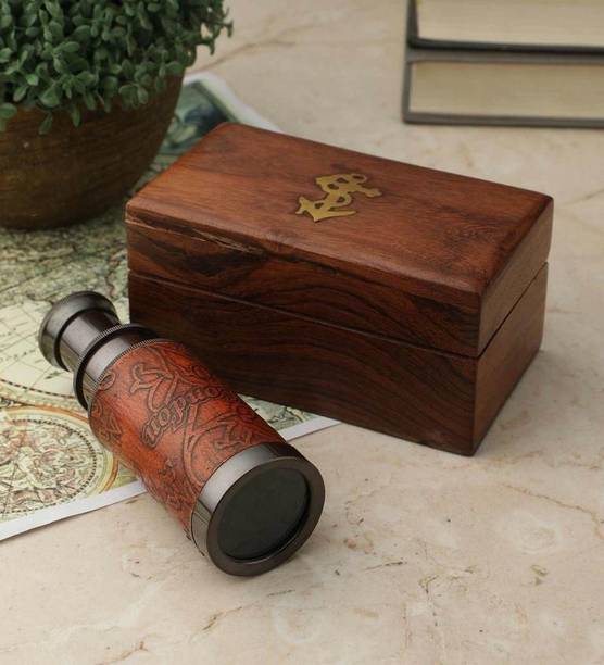Flipkart Perfect Homes Nautical Décor Brass Leather Wrapped Dollond London Telescope with Sheesham Box Vintage Style Wooden Box - Height & Width 2.54 cm (1 inch) Length 15 cm (6 inches) Decorative Showpiece  -  2.54 cm