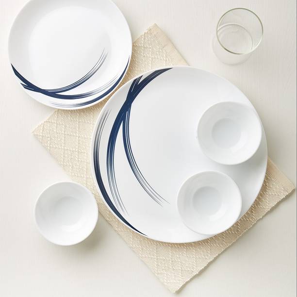 Larah by Borosil Pack of 19 Opalware Indigo Stella Dinner Set