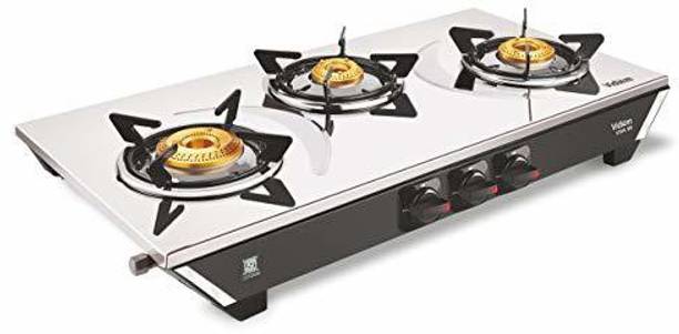 VIVA SS 3 BURNER स्टेनलेस स्टील, पीतल मैनुअल गैस चूल्हा