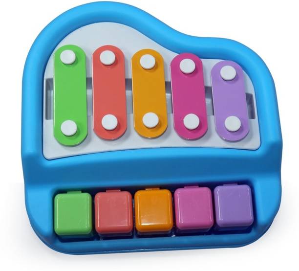 Tector 2 in 1 Mini Xylophone and Piano Toy with Colorful Keys for Toddlers Blue