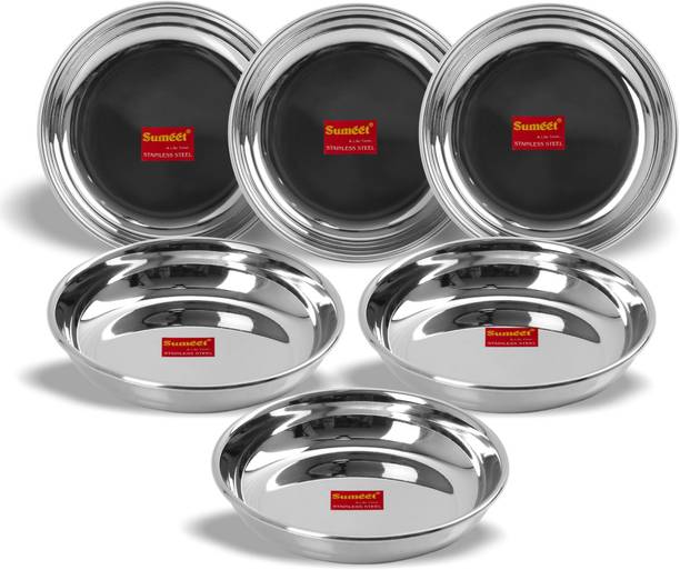 सुमीत Stainless Steel Heavy Gauge Small Halwa Plates with Mirror finish 13.5cm Dia - Set of 6pc क्वार्टर प्लेट