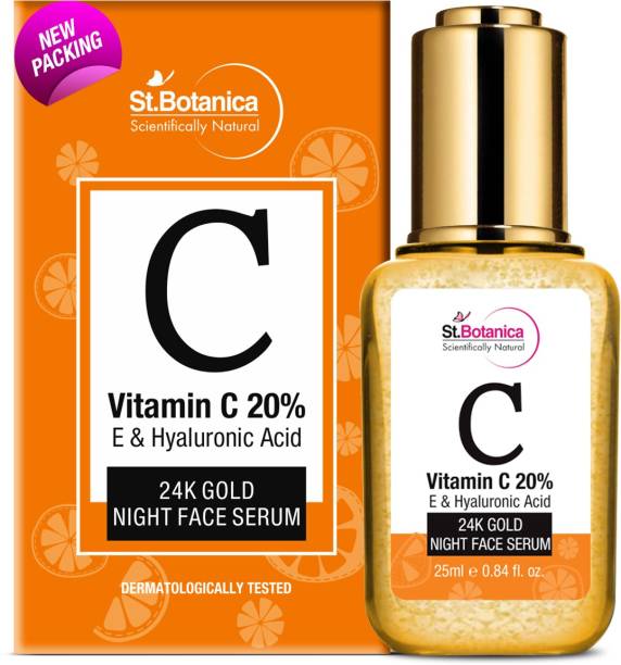 St.Botanica Vitamin C 20%, E & Hyaluronic Acid |24k Gold Night Face Serum|Night Skin Repair