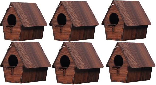 GLNRM Wood Brown 6 pieces Bird House Nest Box for Sparrow, Budgies and Finches For Bird Breeding Bird House Bird House