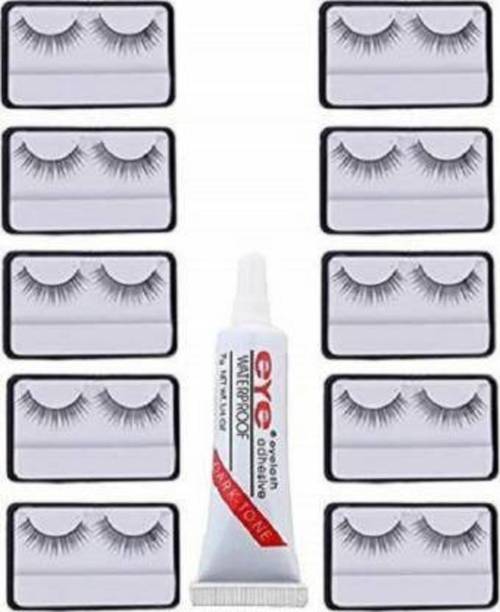 AVEU false eyelashes 10 pcs and 1 pcs eyelash glue (Pack of 11)