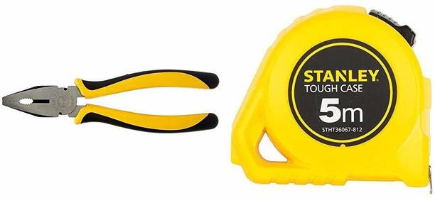 STANLEY Stanley 70-482 Sturdy Steel Combination 8-Inch Pliers (Yellow and Black) & STHT36067-812 5-Meter Tough Case Tape Combo Hand Tool Kit