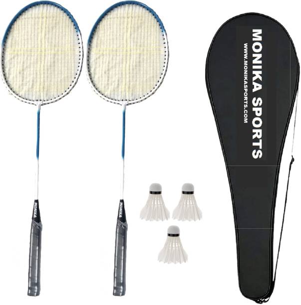 Monika Sports 2 pc Single Shaft Racquet With 3 Feather shuttle & 1 Racquet Cover Badminton Kit