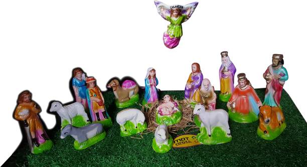 MDT India Christmas Nativity Crib Set for Xmas Decoration 5 Inch Size Separate Pieces 14 cm Pack of 18