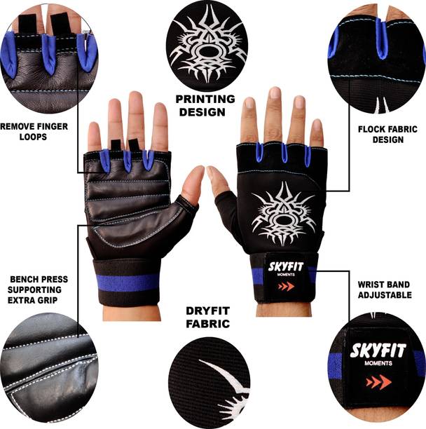 SKYFIT Super comfortable Dryfit And Leather Padded Gym Sports Gloves For Men And Women Gym & Fitness Gloves